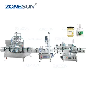 ZONESUN Automatic Cosmetic Lotion Jam Honey Face Cream Tomato Paste Bottle Filling Capping Labeling Machine Production Line