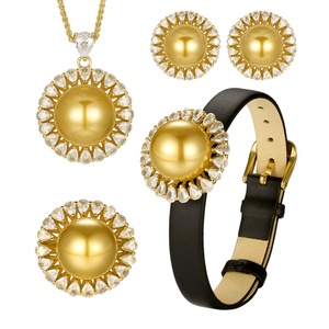 Fashion Eco-friendly Copper Shell Pearl 4 Piece Jewelry <b>Set</b> Non Tarnish 16-12mm Gold Plated Gold Plated Leather <b>Bracelet</b> <b>Set</b> - Product Image 1