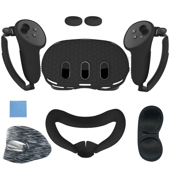 For Meta Quest 3 7-In-1 Silicone Protective Case Dust-Proof and Drop-Proof VR Accessories(Black)