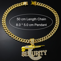 Collier Chaîne Cubaine Hip Hop pour Hommes, Pendentif Lettre SECURITY, Or 14K, Micro-Pavé de Zircons, Style Streetwear, Cadeau