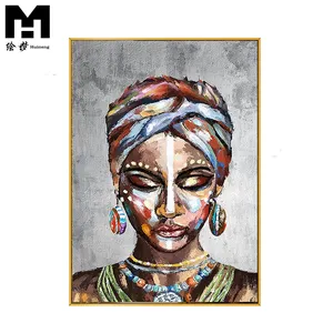 Ev dekor 100% el yapımı el yapımı tuval duvar sanatı figürü afrika kabile afrika kadın yağlıboya portre