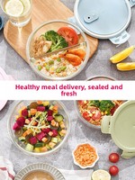 Boîte à lunch moderne en verre à compartiments, multifonctionnelle, résistante à la chaleur, compatible micro-ondes, avec couvercle hermétique en PP pour les employés de bureau
