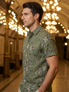 Prestigious Cost 100% Organic Cotton Print Camp Collar Short Sleeve Sustainable Abstract <b>Repeat</b> Pattern Tropical Mens Shirts - Product Image 5