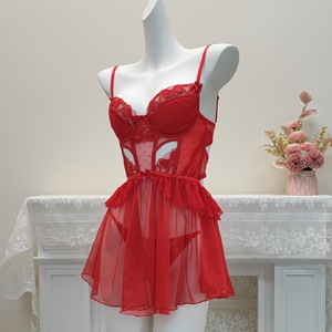 YCH Ingrosso Lingerie Semitrasparente di Alta Gamma con Imbottiture sul Seno, Camicia da Notte Sexy Rossa per Donne - Product Image 6