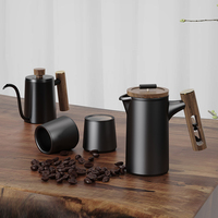Cafetera Francesa de Porcelana Estilo Café DHPO Ecológica con Tapa de Madera, Apta para Microondas y Lavavajillas, Caja de Regalo Incluida