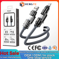 Câble de charge rapide rétractable 240w 4 en 1 en silicone enroulé universel type C vers C USB a vers 8 broches