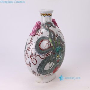 RZSY31-A Vase en porcelaine Famille Verte de Jingdezhen, peint à la main, en forme de flacon lune avec motif de dragon <span class=keywords><strong>vert</strong></span> - Product Image 4