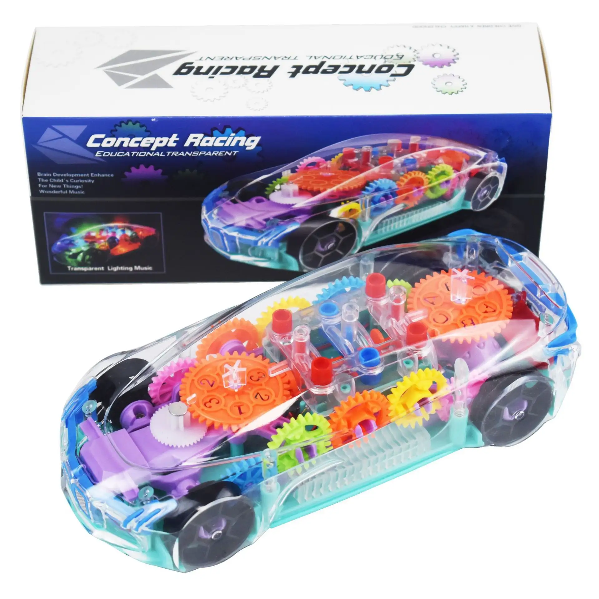 2021 New children Electric Universal Concept vehicle Flashing Light Transparent Racing Track gear Car Toys With Music