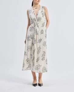 Black Vintage Sweet Floral Print Front-Tied Chiffon Breathable Washable Floor-Length Summer Autumn Spring Dress - Product Image 4