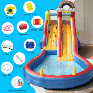 Tobogán Acuático Inflable <span class=keywords><strong>con</strong></span> Temática Arcoíris para Jardín, Combo Inflable <span class=keywords><strong>con</strong></span> Pared de Escalada, <span class=keywords><strong>Piscina</strong></span> de Pelotas, Juego de Lanzamiento de Anillos y Canasta de Baloncesto - Product Image 6