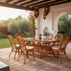 Juego de Comedor JAVA de Ratán/Mimbre, Juego de Mesa de Comedor Larga Tradicional de Indonesia, Muebles de Hotel y Villa, Calidad Premium, Cómodo - Product Image 1