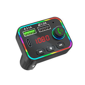 Transmisor FM F4 para coche, retroiluminación colorida, adaptador de Radio FM inalámbrico, soporte manos libres, tarjeta TF, reproductor de MP3, cargador USB PD - Product Image 2