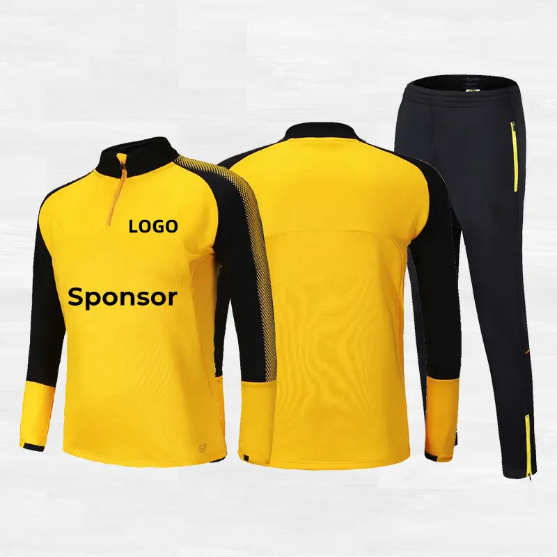 新着卸売メンズイエロー/ブラックサッカートラックスーツ高品質新デザインキッドサッカーセータートレーニングスーツ