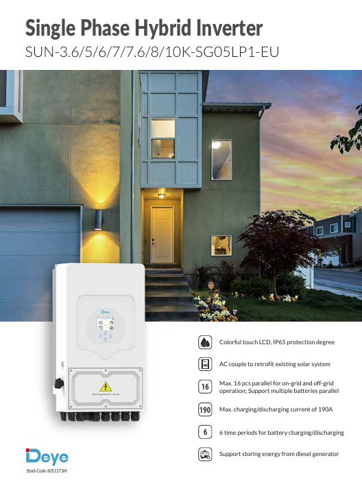 Deye SUN-6K-SG05LP1-EU Single-Phase Hybrid Inverter 6kw IP65 97.6% ...