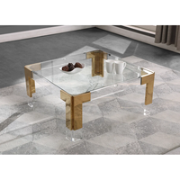 Moderner Goldener Edelstahl-Couchtisch mit Klarer Quadratischer Acryl-Tischplatte, Langlebiges Wohnzimmermöbel mit Glasoberfläche