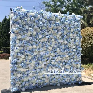 #212 syb parede de flores artificiais para decoração, atacado, flores azul de parede de casamento, decoração de backdrop 3d de rolo para decoração de casamento