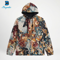 Veste à capuche personnalisée style tapisserie vintage, motif abstrait effet éclaboussures de peinture, jacquard tissé multicolore, fermeture éclair intégrale, streetwear