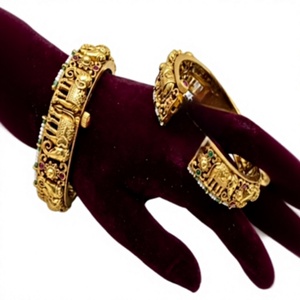 Classy 24K Gold Plated Animal Pattern <b>Bangle</b> Bracelets <b>Set</b> For Women Wedding Ethnic Style Alloy Jewelry - Product Image 2