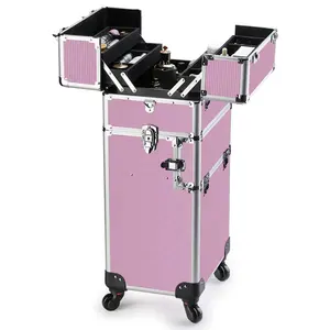 Professional Trolley Makeup Case Empty Beauty Cosmetic Makeup Train Case With Wheels Trolley For Artist Travel