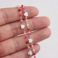 Chaîne plate en or 14 carats plaqué or/argent S925 émaillée rouge/fuchsia/rose avec opale cœur blanche pour la création de bijoux permanents DIY