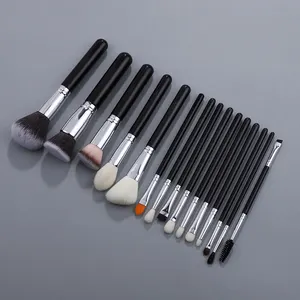 Atacado China Fabricante Profissional Preto Prata Hot 15pcs Conjunto de Pincéis Cosméticos Maquiagem Marca Própria Aceitar Baixo MOQ