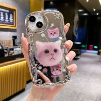 Coque de téléphone portable en TPU électroplaqué 3D motif chat mignon de luxe pour Apple 16 Pro, compatible iPhone XR, avec effet miroir et finition souple