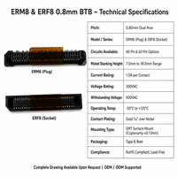 Konektor Board-to-Board 0.8mm 40P 60P Tinggi Susun 7-18mm SMT RoHS Pabrik ERM8 ERF8