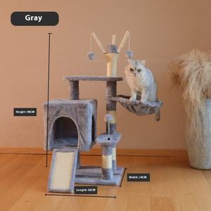 Poste Rascador para Gatos de Estilo Moderno, Construcción de Madera con Plataforma de Salto y Casa para Gatos Grandes, para Espacios Pequeños, Empaquetado en Cartón - Product Image 4