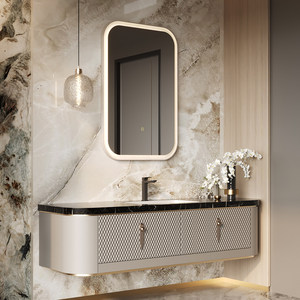 Customized modern luxury rock panel ceramic seamless basin intelligent <b>mirror</b> cabinet bathroom cabinet - Product Image 4
