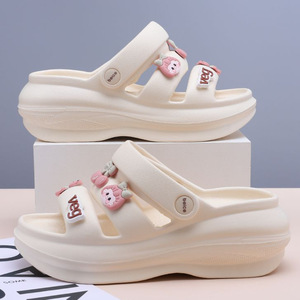 Sandales à plateforme Chunky pour femmes Cherry Girl, noir, rose, vert clair, beige, talon de 3 cm, chaussures Crocs décontractées quatre saisons - Product Image 4