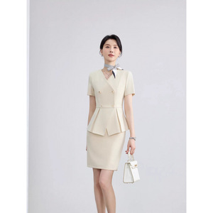 Women's Black V-Neck Double-Breasted Blazer Skirt Set Short Sleeve Formal Workwear Commute Anti-Wrinkle Worsted Fabric - Product Image 2