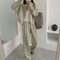 Ensemble deux pièces décontracté pour femme : Blouse style pull en maille et pantalon large à double fermeture éclair