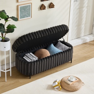 Panca contenitore moderna OEM in pelliccia sintetica con coperchio ribaltabile e gambe in metallo nero, poggiapiedi per fondo letto, per soggiorno, ingresso, dormitorio, camera da letto - Product Image 3