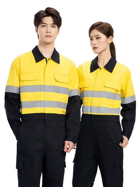 Factory Stock Shirts Long Sleeves Spring Autumn Work Shirt Pure Cotton Breathable Reflective Safety Hi Visibility Construction