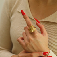 Cincin Terbuka Lebar Bertekstur Titik-Titik Tidak Beraturan, Cincin Perhiasan Jari Fashionable yang Dapat Disesuaikan dari Baja Tahan Karat
