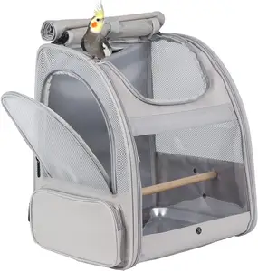 Airline Approved Grey Bird Backpack Carrier with Stand Perch Outside Travel Bird Backpack Carrier