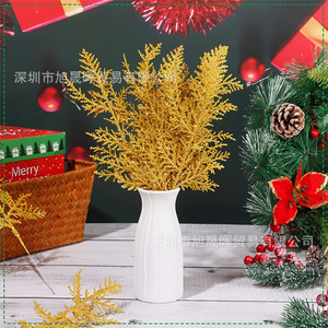 Artificial Pine Branch <b>Glitter</b> Decoration Silver Gold <b>Red</b> Plastic Christmas Home Party Decor Single Branch - Product Image 4