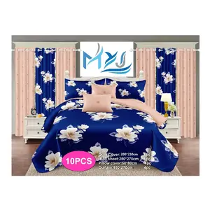 Großhandel dunkelgrün blattdruck günstig Schlussverkauf König 10 Stück Decke-Bett-Set Vorhänge