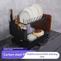 Égouttoir à vaisselle double couche en acier au carbone durable, support multifonctionnel pour couteaux et couverts, égouttoir stable pour bols et assiettes sur comptoir de cuisine