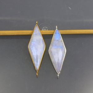Rainbow Moonstone Marquise Shape Bezel Connector 925 Sterling Silver Jewelry With Gold Accent Silver Gold Number Pattern <b>Charms</b> - Product Image 2