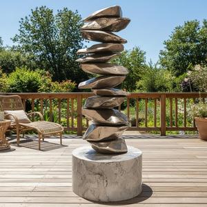 Sculpture moderne en acier inoxydable avec base en marbre pour la décoration artistique extérieure - Product Image 3