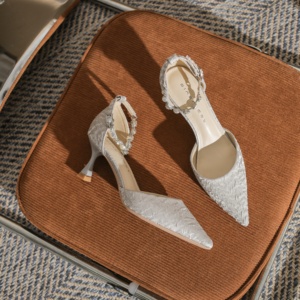 Elegant Sexy Evergreen Women's Wedding <b>Shoes</b> Ankle Strap Closed Toe Stiletto Heel Anti Slip Waterproof Genuine Leather Upper - Product Image 4