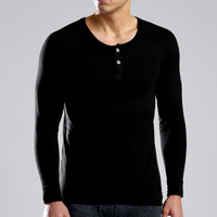 T-shirts Henley à manches longues pour hommes, couleur unie, 100% coton, teint en fil, design vierge, service OEM du Bangladesh