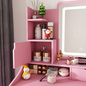 3-Color LED Wood Vanity Mirror Stool Durable <b>Modern</b> Makeup Vanity for Bedroom Pink <b>Dressing</b> <b>Table</b> 2 Drawers 5 Storage Cabinets - Product Image 3