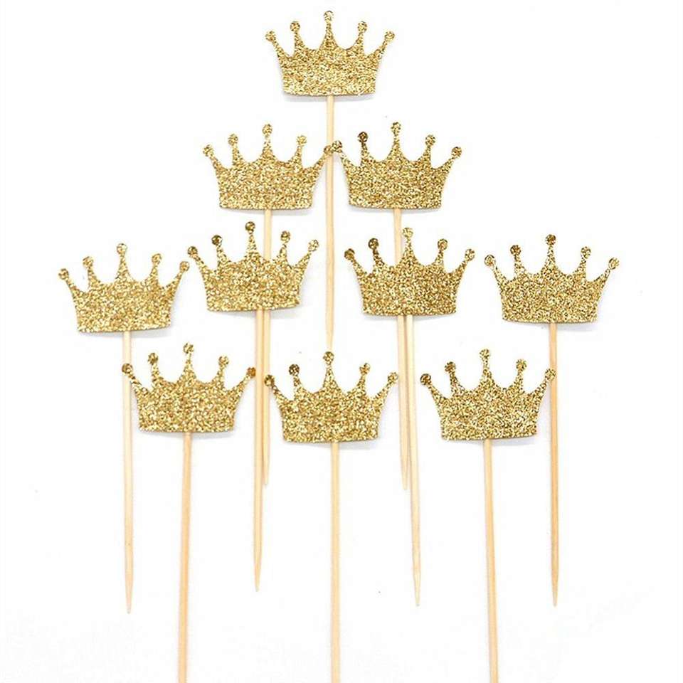 Gold Glitter Crown Cupcake Toppers Cake Decoration for First Birthday ...