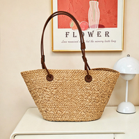 Sac fourre-tout d'été en paille raphia tressé pour femme, sac de plage à bandoulière avec poignée en cuir, style décontracté de créateur, sac à main de vacances