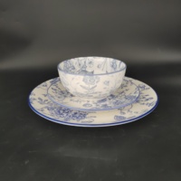 Vaisselle en céramique bleue à motifs floraux, style botanique vintage, vente en gros