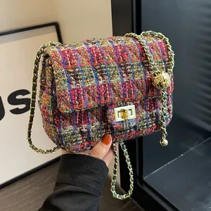 Sacs à main sacoche personnalisés pour femmes, petits sacs à main classiques à bandoulière en tweed à rabat et à bandoulière de créateur inspiré des marques célèbres pour filles