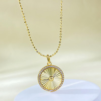 Collier Pendentif Médaillon Rond en Zircon Taille Émeraude Plaqué Or & Rhodium en Argent S925, Chaîne Perlée Géométrique Vintage pour Fiançailles