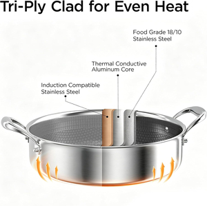 Sartén y Olla de Alta Calidad de Acero Inoxidable Triple con Revestimiento Antiadherente, Apta para Gas e Inducción, Estilo Americano, Apta para Horno - Product Image 5